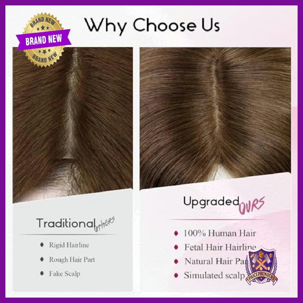 12" Human Hair Topper with Bangs 5x6" Base for Thinning Hair - Picture 6 of 7